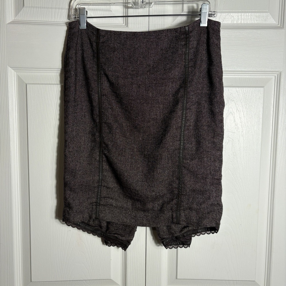 Vintage Bebe Pencil Skirt Women 6 Aubergine Tweed Y2K Back Kick Pleat Lace Trim